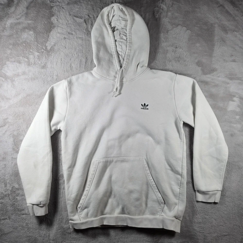 Adidas Hoodie Mens Large‎ White Originals Trefoil Embroidered Fleece Pullover